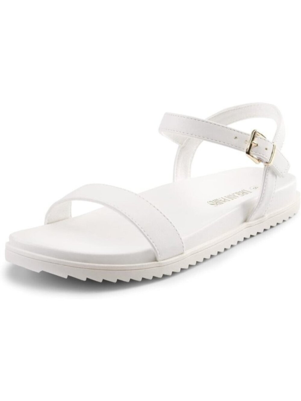 Women's White Open Toe One Band Buckle Comfort Arch Support Flat Sandals